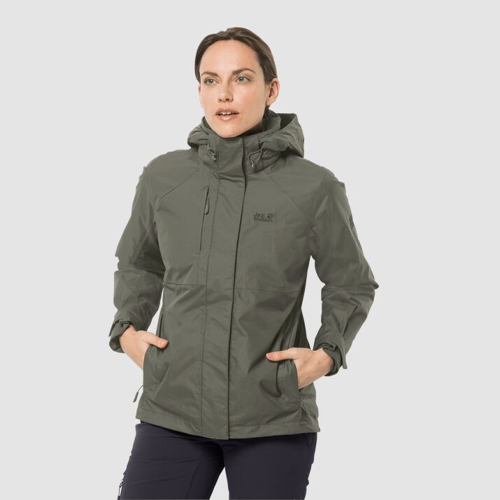 Jack Wolfskin Womens Echo Pass 3-in-1 Jacket Deep Green 725308DSC